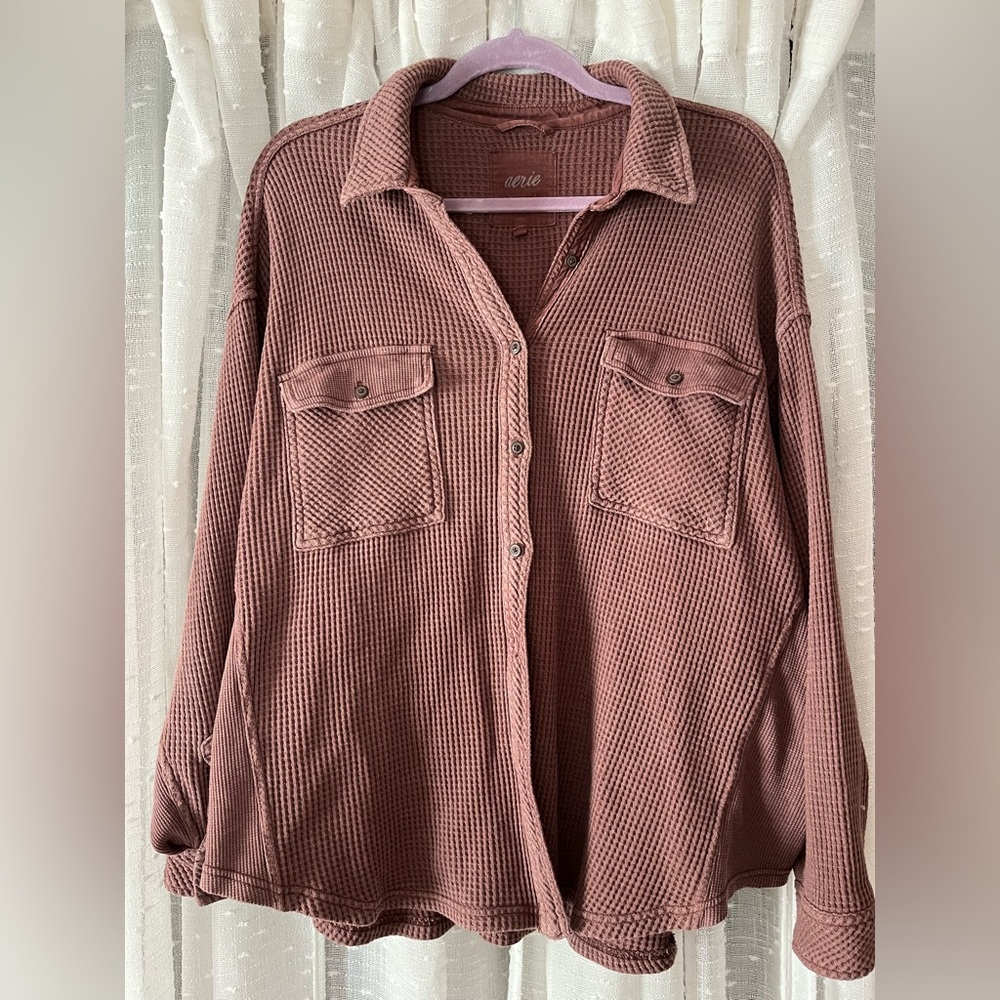 Aerie Brown Waffle Shacket - L